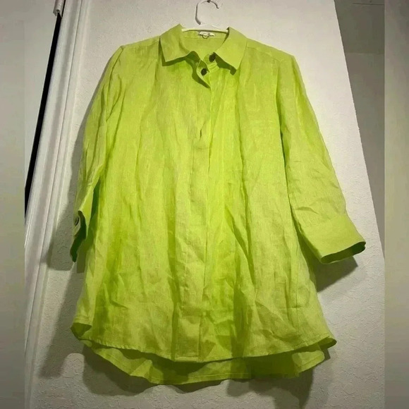 Tyler Boe Dora Linen Button Down Collared Tunic Shirt Wild Lime Womens Sz Medium - Picture 4 of 12